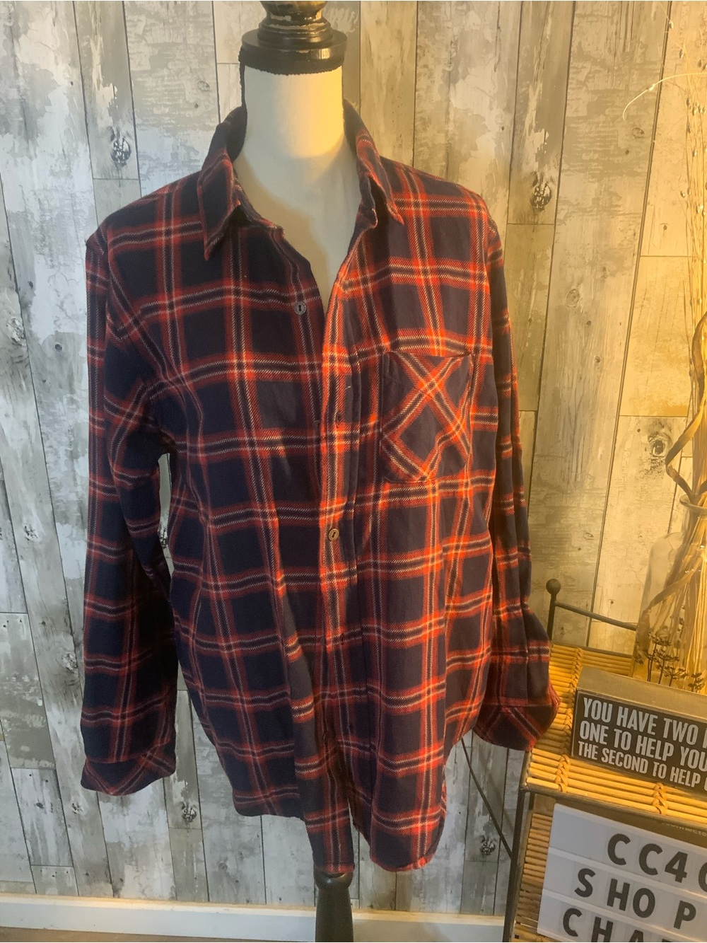 Current/Elliott Navy and Red Plaid Lightweight Shirt Jacket